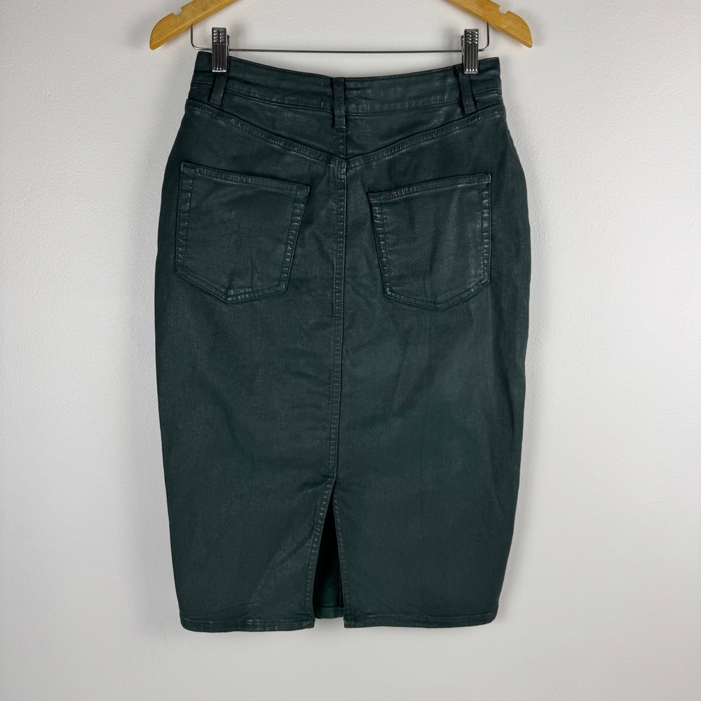Pilcro Anthropologie Coated Denim Pencil Skirt Green Metallic High‎ Rise Size 4 - Picture 2 of 11